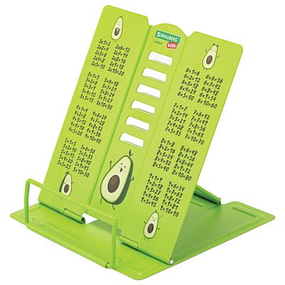 Подставка для книг и учебников BRAUBERG KIDS mini «Авокадо» с таблицей умножения, регулируемый угол наклона, металлическая