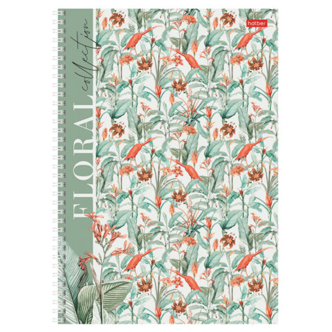 Тетрадь А4 80 л., HATBER, гребень, клетка, матовая ламинация, «Floral collection» (микс в спайке), 082972