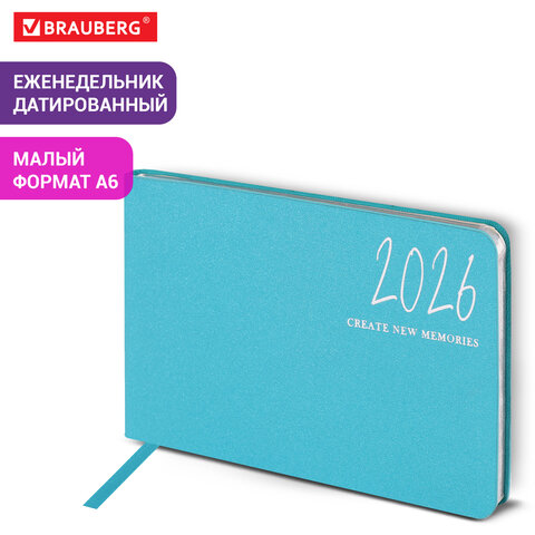 Еженедельник датированный 2026 МАЛЫЙ ФОРМАТ 105×160 мм, А6, BRAUBERG «Blaze», фольга, голубой