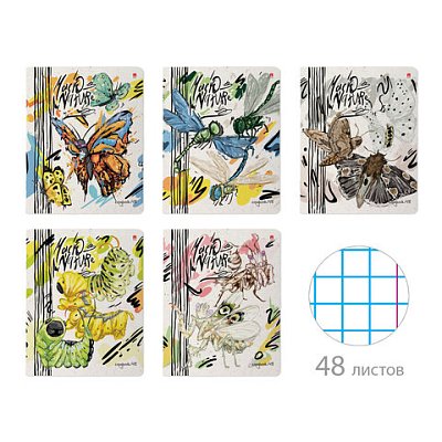Тетрадь А5 48 л. АЛЬТ скоба, клетка, матовая ламинация, «MACRO NATURE» (5 видов)
