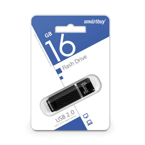 Флэш-диск 16 GB, SMARTBUY Quartz, USB 2.0, черный
