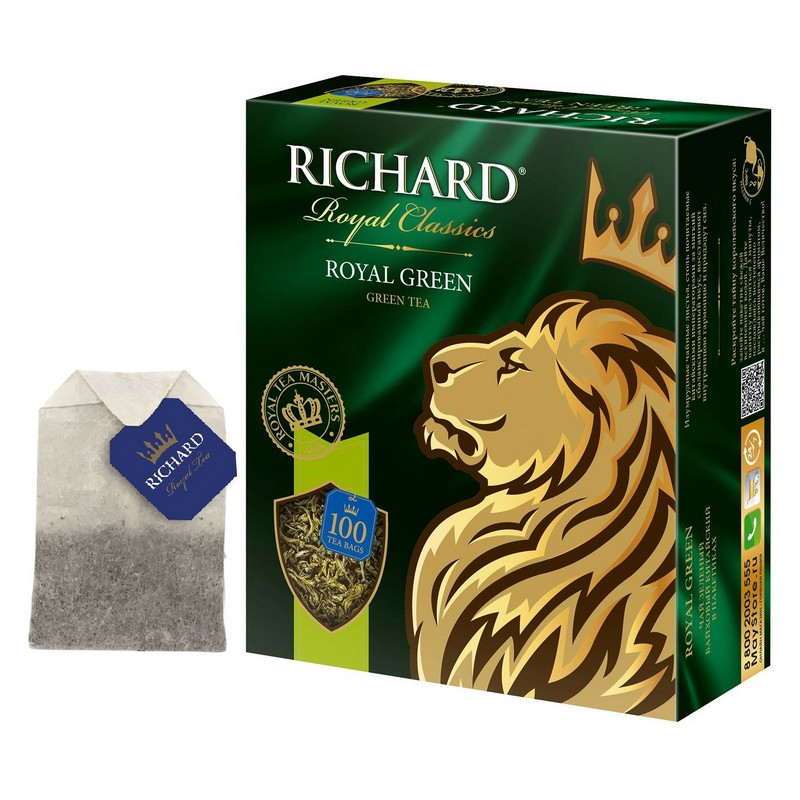 Чай RICHARD (Ричард) «Royal Green», зеленый, 100 пакетиков по 2 г