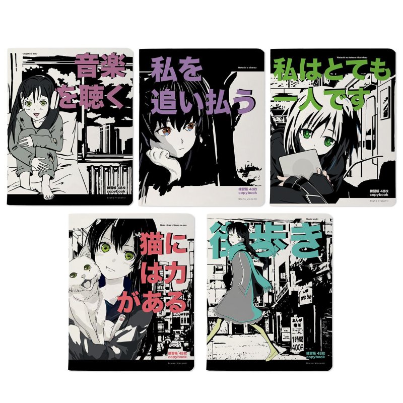 Тетрадь общая А5.48л, клетка, скреп, MANGA ANIME. CITY,5шт/уп,7-48-1245/5