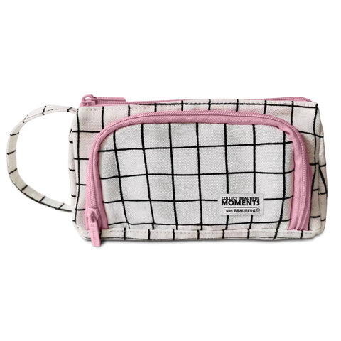 Пенал-косметичка BRAUBERG с ручкой, 1 откидная планка, полиэстер, 22×10×8 см, «Checkered white»