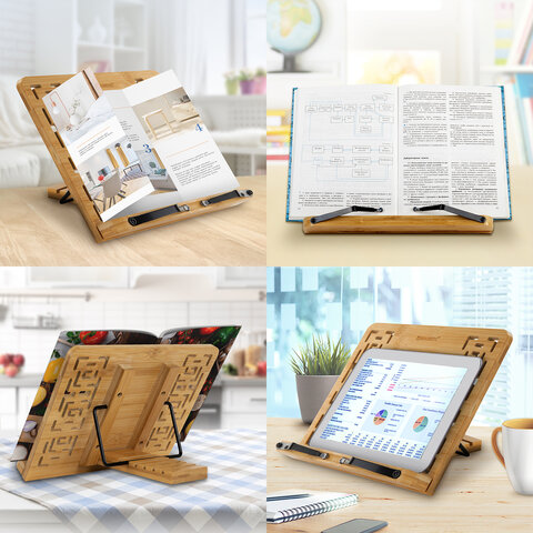 Подставка для книг и планшетов бамбуковая резная BRAUBERG, 28×20 см, регулируемый угол
