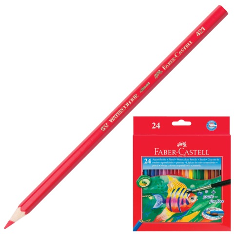 Карандаши цветные акварельные FABER-CASTELL «Colour Pencils», 24 цвета + кисть
