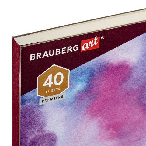 Скетчбук для акварели, 200 г/м2, 148×210 мм, среднее зерно, 40 л., книжный переплет, BRAUBERG ART PREMIERE