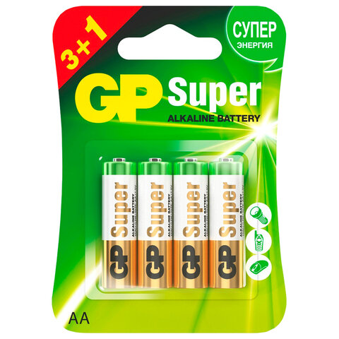 Батарейка GP Super AA (LR06) 15A алкалиновая, BC4 (промо 3+1)