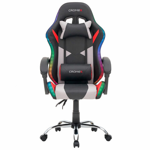 Кресло компьютерное CROMEX «Quantum GM-155 RGB», подсветка, две подушки, экокожа, черное/красное/серое