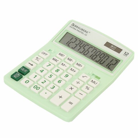 Калькулятор настольный BRAUBERG EXTRA PASTEL-12-LG (206×155 мм), 12 разрядов, двойное питание, МЯТНЫЙ