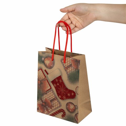 Пакет подарочный (1 штука) новогодний 18×10x23 см, ЗОЛОТАЯ СКАЗКА «Christmas Kraft», глиттер