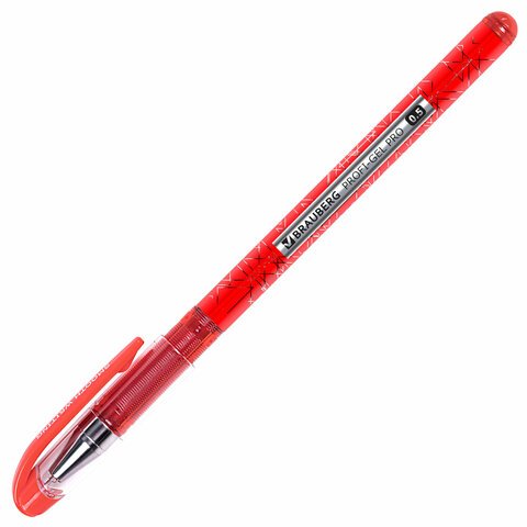 Ручка гелевая BRAUBERG «Profi-Gel PRO», КРАСНАЯ, линия письма 0.4 мм, игольчатый наконечник 0.5 мм, печать на корпусе