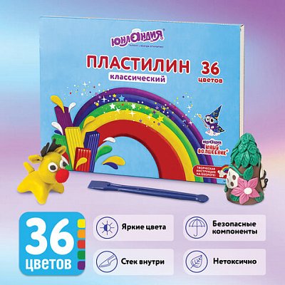 Пластилин классический ЮНЛАНДИЯ «ЮНЫЙ ВОЛШЕБНИК»36 цветов720 гсо стекомВЫСШЕЕ КАЧЕСТВО105904
