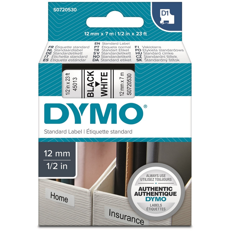 Картридж для этикет-принтеров DYMO LM150, LP350, PC II (12 мм x 7м, белая лента/чёрный шрифт)
