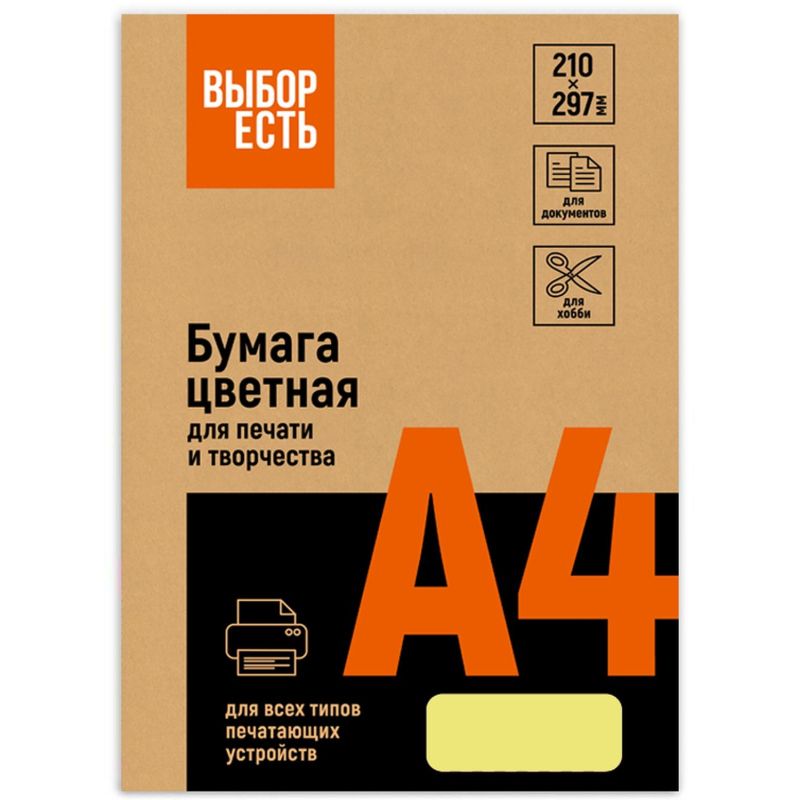Бумага цветная для печати Выбор есть 5 цветов интенсив (А4, 80 г/кв.м, 100 листов)