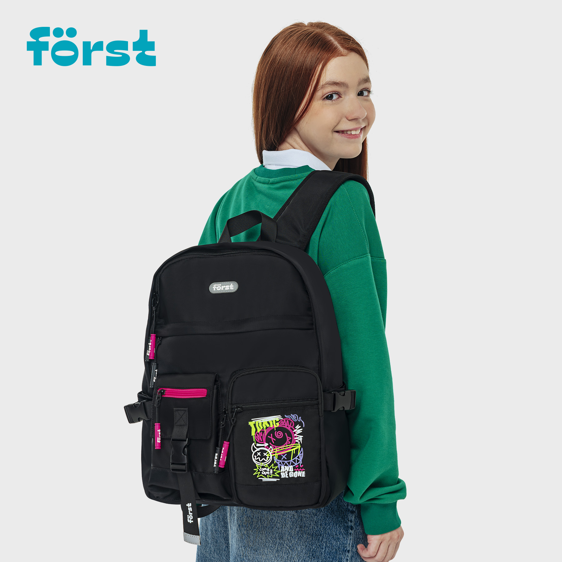 Рюкзак Först F-Teens «Crazy Emoji» 40×28×15см, 1 отделение, 7 карманов, уплотненная спинка