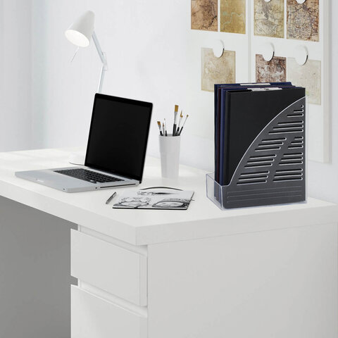 Лоток вертикальный для бумаг BRAUBERG «Standard», 245×70×295 мм, прозрачный, 237223