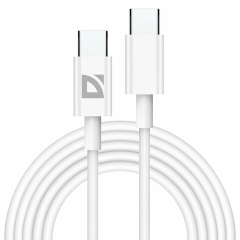 превью Кабель USB Type-C-Type-C, 60 Вт, белый, 2 м, DEFENDER F182