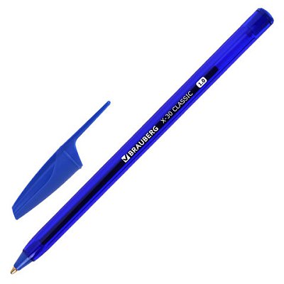 Ручка шариковая BRAUBERG X-30 CLASSIC, СИНЯЯ, мягкое письмо, пишущий узел 1 мм, линия письма 0.5 мм