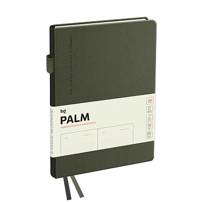 Ежедневник недатированный, А5, 136л., твердый переплет, кожзам, BG «Palm. Dark khaki», темно-зеленый
