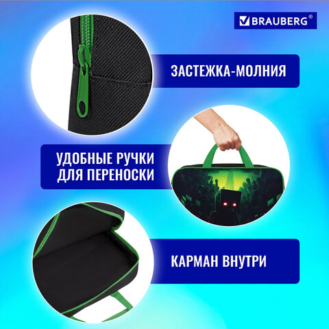 Папка на молнии с ручками BRAUBERG А4, 1 отделение, полиэстер, 80 мм, «Night warrior»