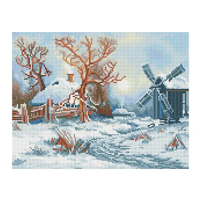 Алмазная мозаика ТРИ СОВЫ «Зима в деревне», 30×40см, холст, картонная коробка с пластиковой ручкой