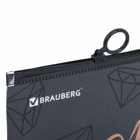 Папка для тетрадей BRAUBERG А4, 1 отделение, пластик, на zip-lock-молнии, «Diamonds»