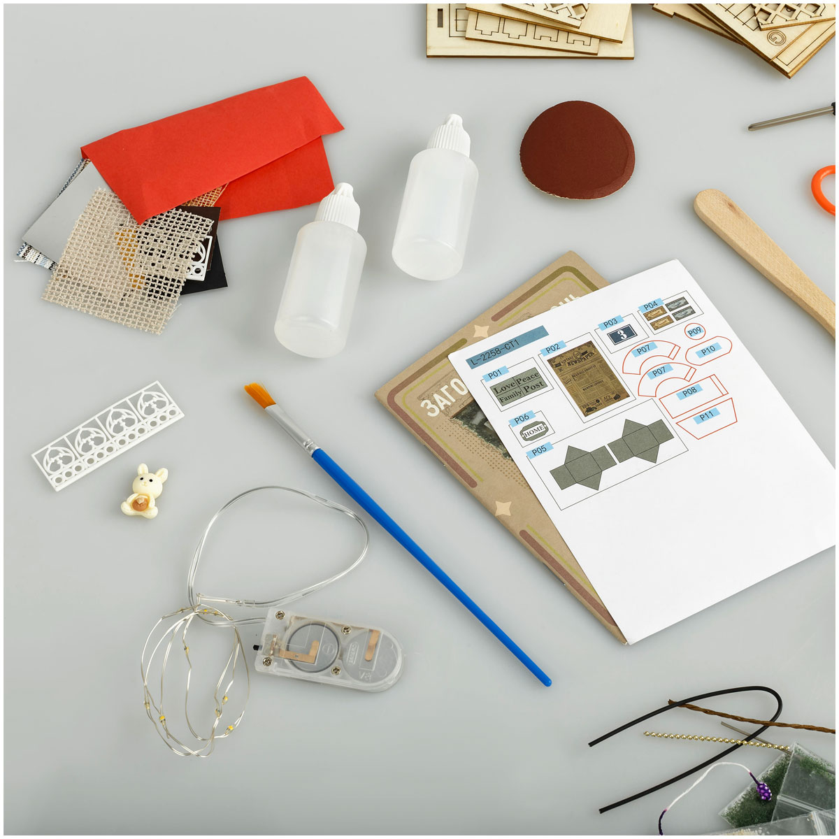 Сборная модель ТРИ СОВЫ, Румбокс «Загородная жизнь», инструменты, клей, светодиоды, батарейки, картонная коробка