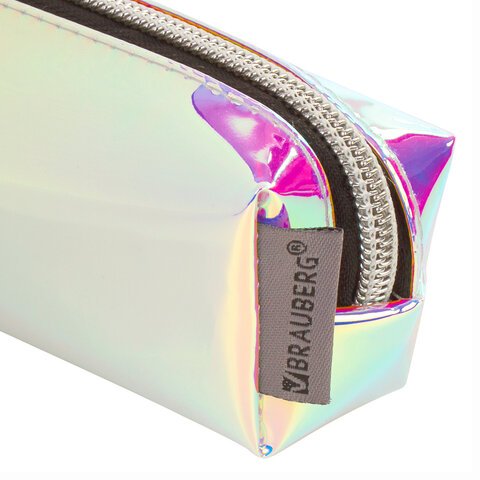 Пенал-косметичка BRAUBERG прямоугольный, зеркальный, мягкий, «Pearl», 21×5×5 см, 229248