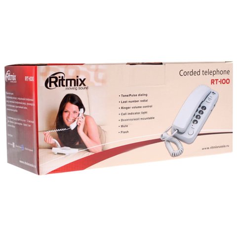 Телефон RITMIX RT-100 ivory, световая индикация звонка, отключение микрофона, слоновая кость
