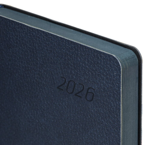 Ежедневник датированный 2026 А5 138×213 мм, BRAUBERG «Stylish», под кожу, гибкий, темно-синий