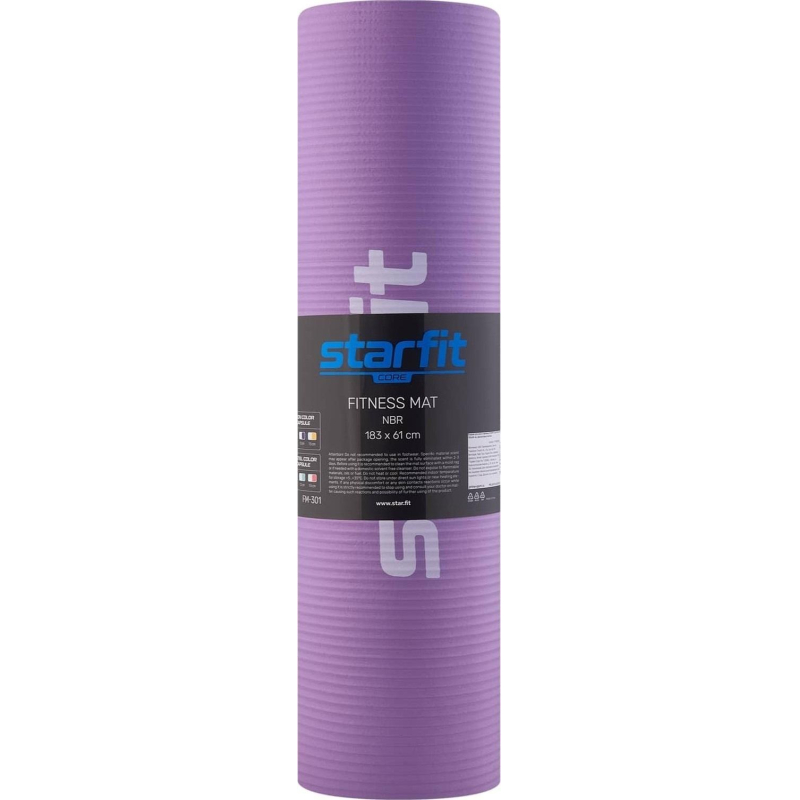Коврик для йоги STARFIT FM-301 NBR,1.0см,183×61см, фиол пастель, УТ-00018919