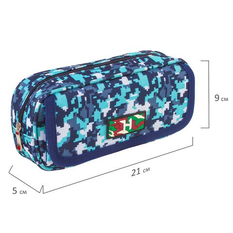 Пенал BRAUBERG для мальчиков, 1 отделение, органайзер, мягкий, «Military», синий, 21×5×9 см, 228991