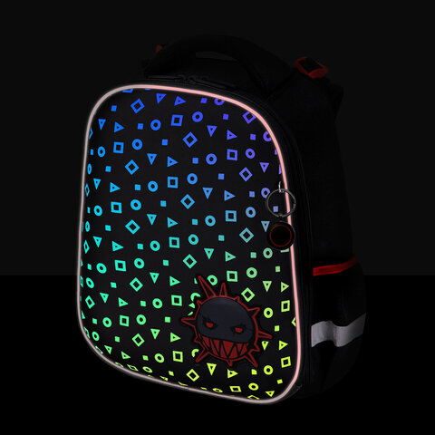 Ранец BRAUBERG LUMINOUS, 2 отделения, с брелоком, «Danger», СВЕТЯЩИЙСЯ РИСУНОК, 38×29х16 см