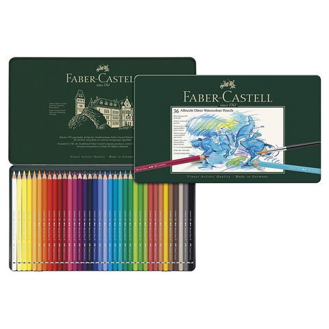 Карандаши цветные акварельные художественные FABER-CASTELL «Albrecht Durer», 36 цветов, металлическая коробка