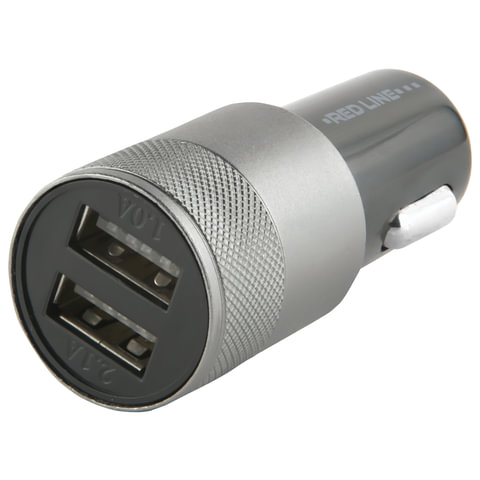превью Зарядное устройство автомобильное, RED LINE C20, кабель microUSB 1 м, 2 порта USB, выходной ток 2.1 А, черное