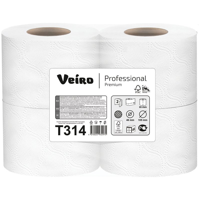 превью Бумага туалетная Veiro Professional «Premium», 2-слойная, 4шт., 20м/рул., белая