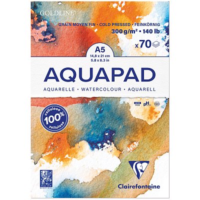 Альбом для акварели 70л., А5, на склейке Clairefontaine «Goldline Aqua»,300г/м2, холод. прессование