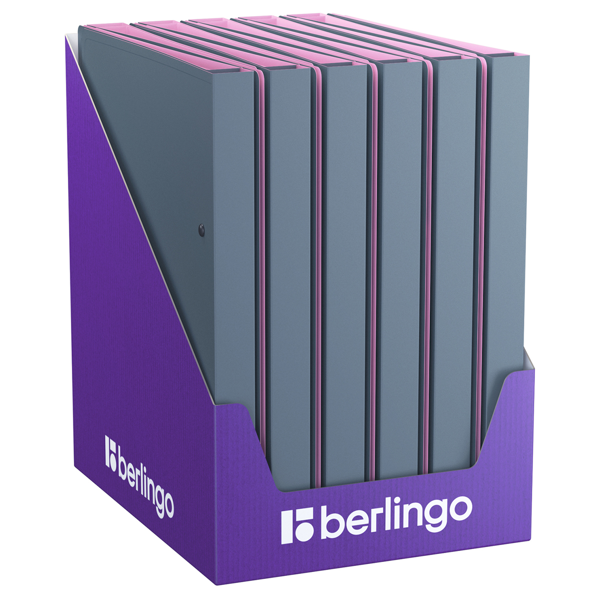 Папка на 2 кольцах Berlingo «Soft Touch Pro» A4, 24мм, 700мкм, D-кольца, с внутр. карманом, серая, внутр. лиловая, софт-тач