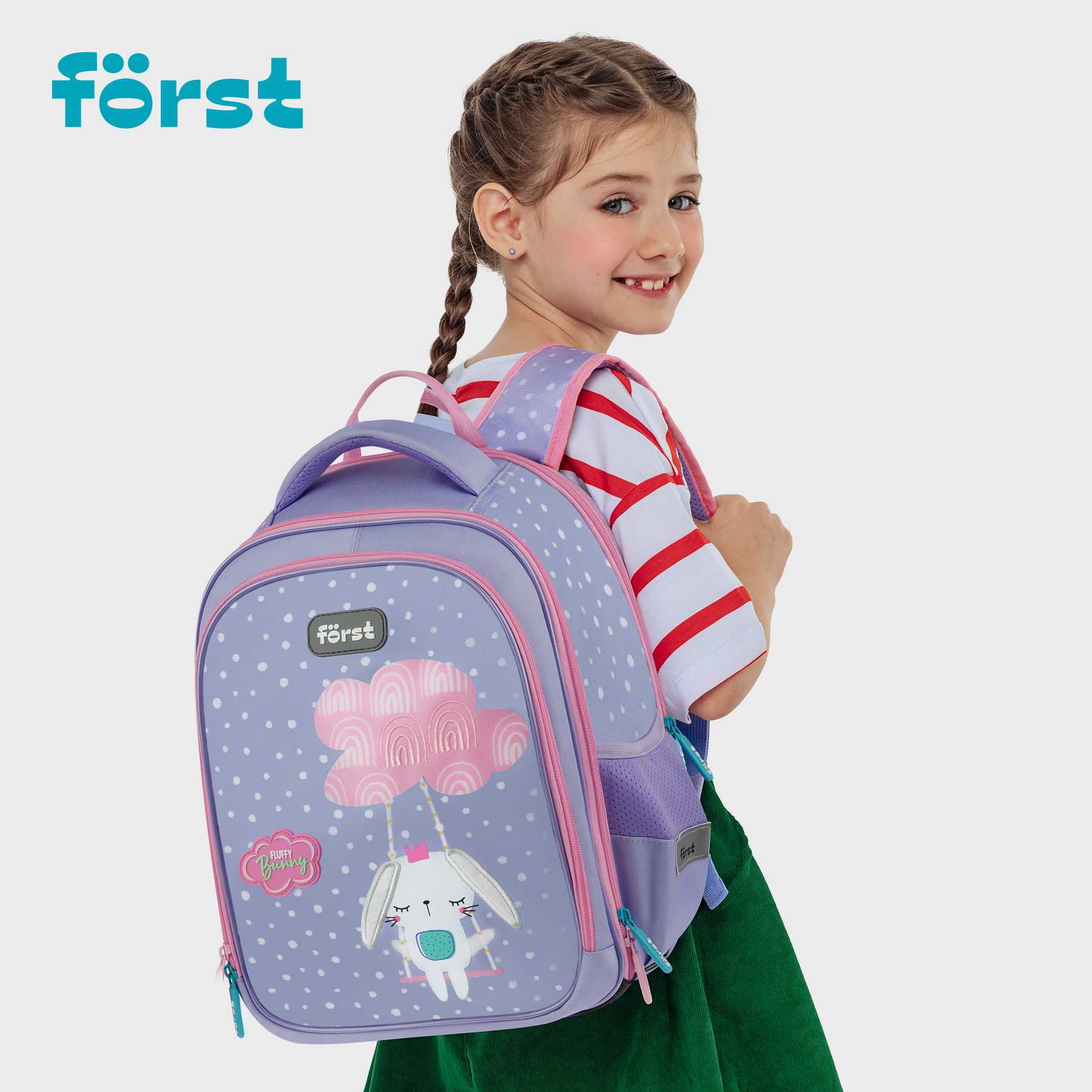 Рюкзак Först F-Cloud «Fluffy Bunny» 37×28.5×16.5см, 3 отделения, 3 кармана, анатомическая спинка