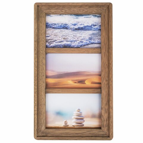 превью Рамка из мангового дерева BRAUBERG LOFT TRINITY, 3 фото 10×15см, акриловый экран, 20×35.5 см