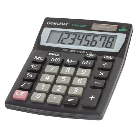 Калькулятор настольный ОФИСМАГ OFM-1807, КОМПАКТНЫЙ (140×105 мм), 8 разрядов, двойное питание