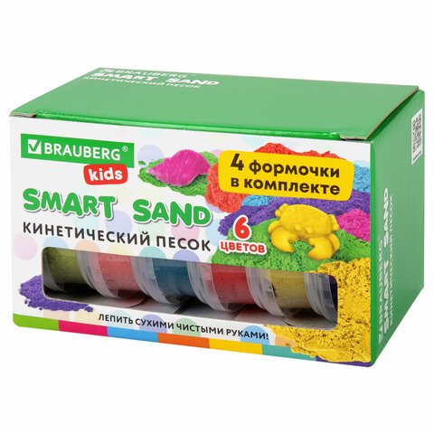 превью Песок для лепки кинетический BRAUBERG KIDS6 цветов720 г4 формочки665090