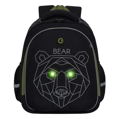 Ранец GRIZZLY анатомическая спинка, c бейджем, для мальчиков, BEAR, 36×28х20 см, RAz-
