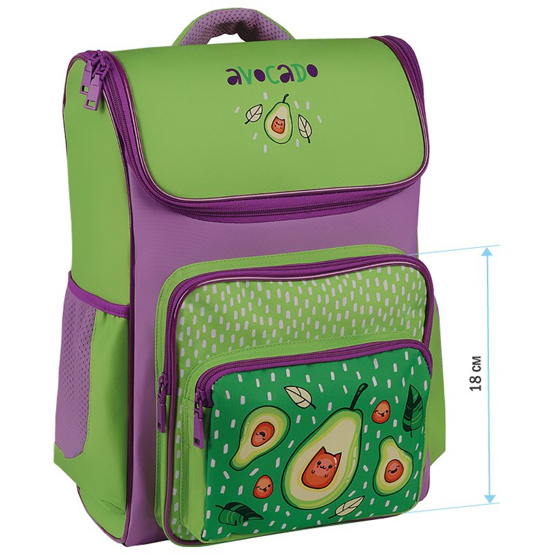 Ранец ArtSpace облегченный Happy School «Happy Avocado» 39×28×18см, 1 отделение, 4 кармана, анатомическая спинка