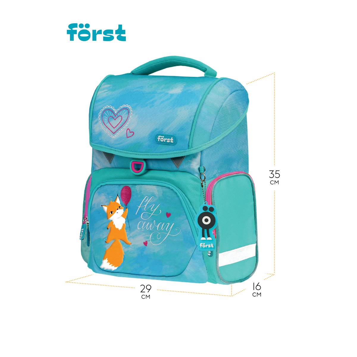 Ранец Först F-Set «Pretty fox» 35×29×16 см, 1 отделение, 3 кармана, анатомическая спинка, пенал, мешок для обуви