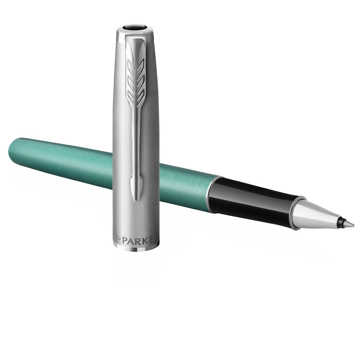 превью Ручка-роллер Parker «Sonnet Sand Blasted Metal&Green Lacquer» черная, 0.5мм, подарочная упаковка