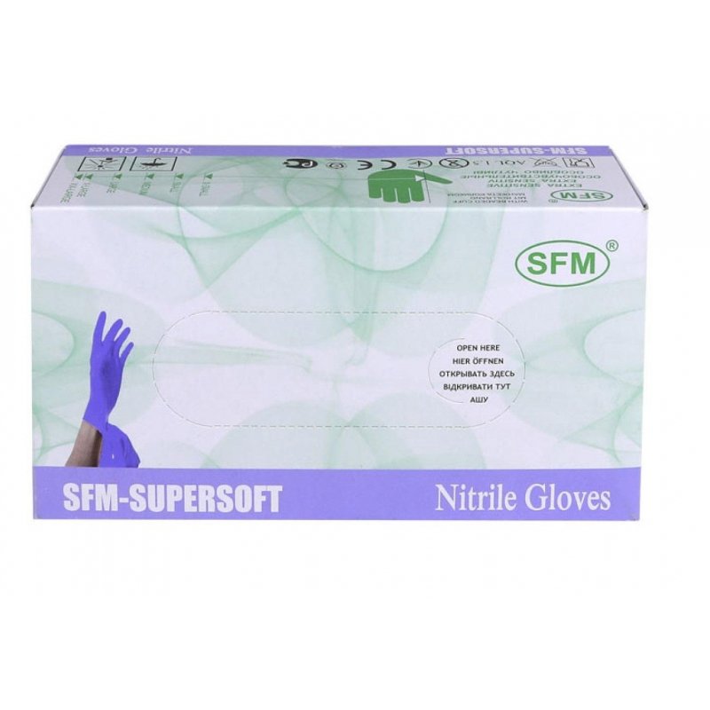 Перчатки медицинские смотровые нитриловые SFM нестерильные неопудренные фиолетовый/голубой размер М (200 штук в упаковке)