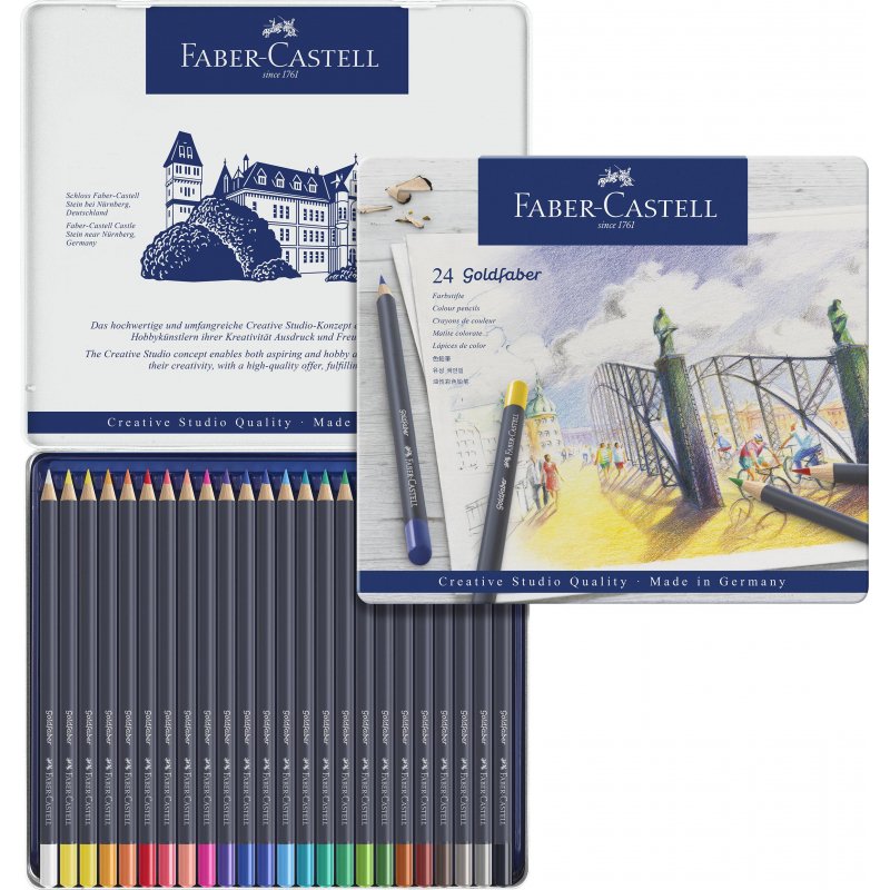 Карандаши цветные Faber-Castell «Goldfaber» 24цв., круглые, заточен., метал. коробка
