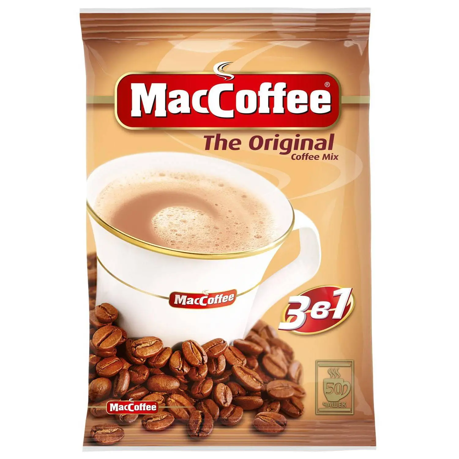 превью Кофе порционный растворимый MacCoffee 3 в 1 Original (50 пакетиков по 20 г)